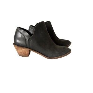 Kelsi Dagger Black Leather V-Cut Ankle Boots Low Heel 7.5 Booties Boho